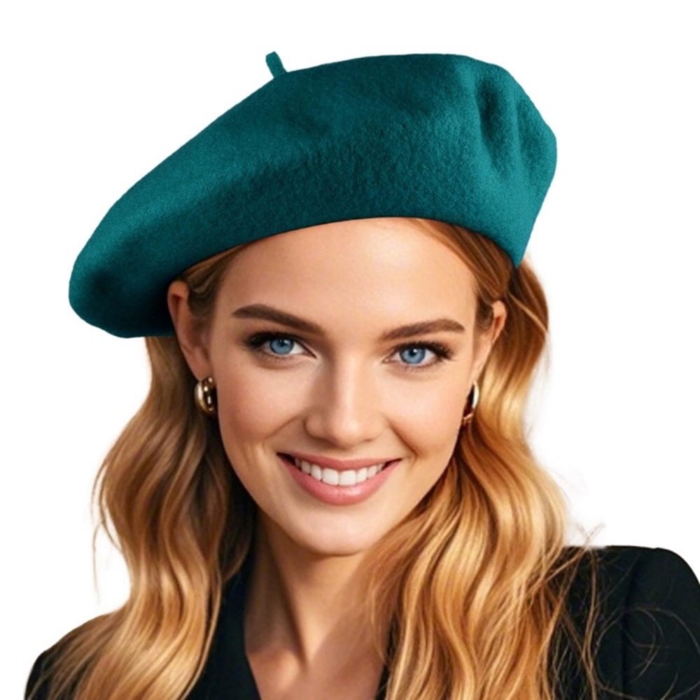 French Wool Dark Green Beret Hats For Women Man Solid Color Classic Beanie🦁